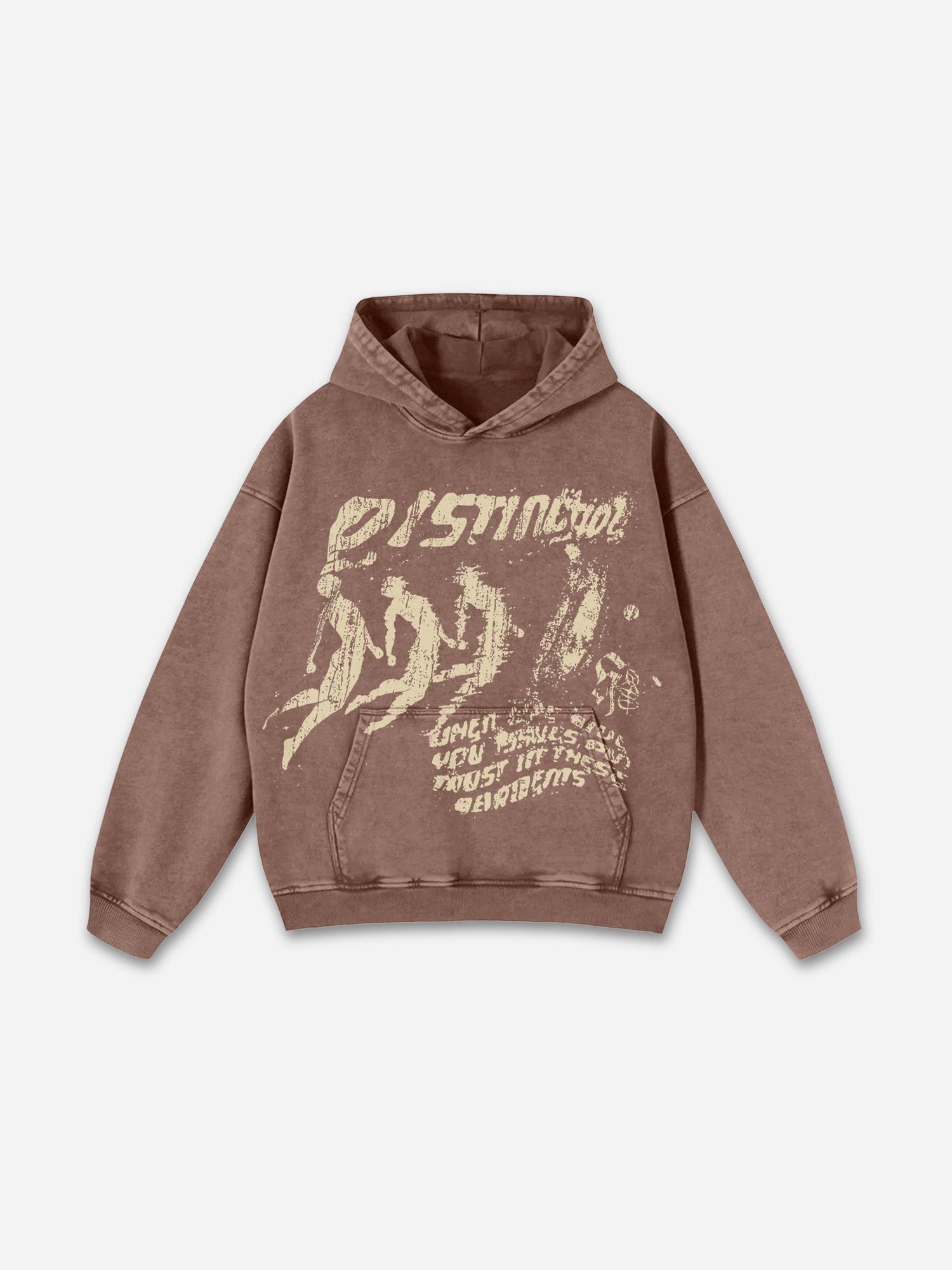 Vintage Richesse Print Graphic Acid Washed Oversized Hoodie Product Image