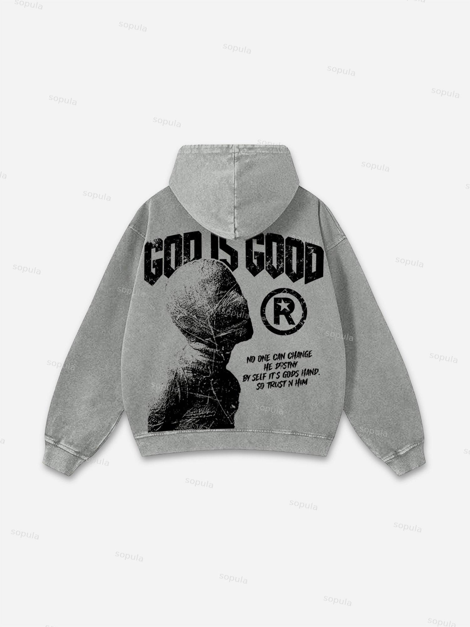God Is Good - Vintage Destiny Mummy Graphic Acid Wash Hoodie Product Image
