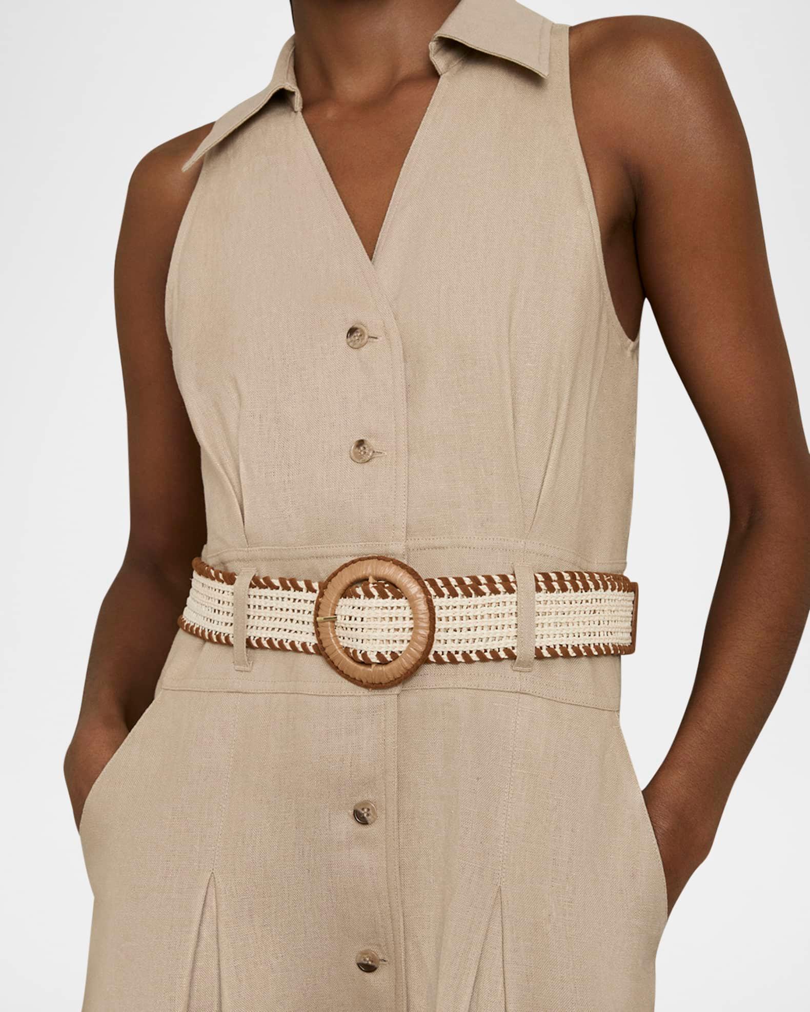 Annie Pleated Button-Down Linen Midi Dress Product Image