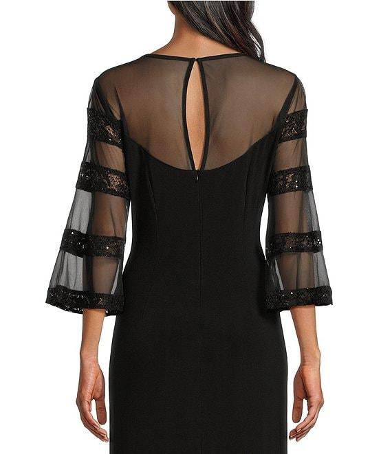 Le Bos 3/4 Illusion Sleeve Crew Neck Embroidered Sheath Dress Product Image