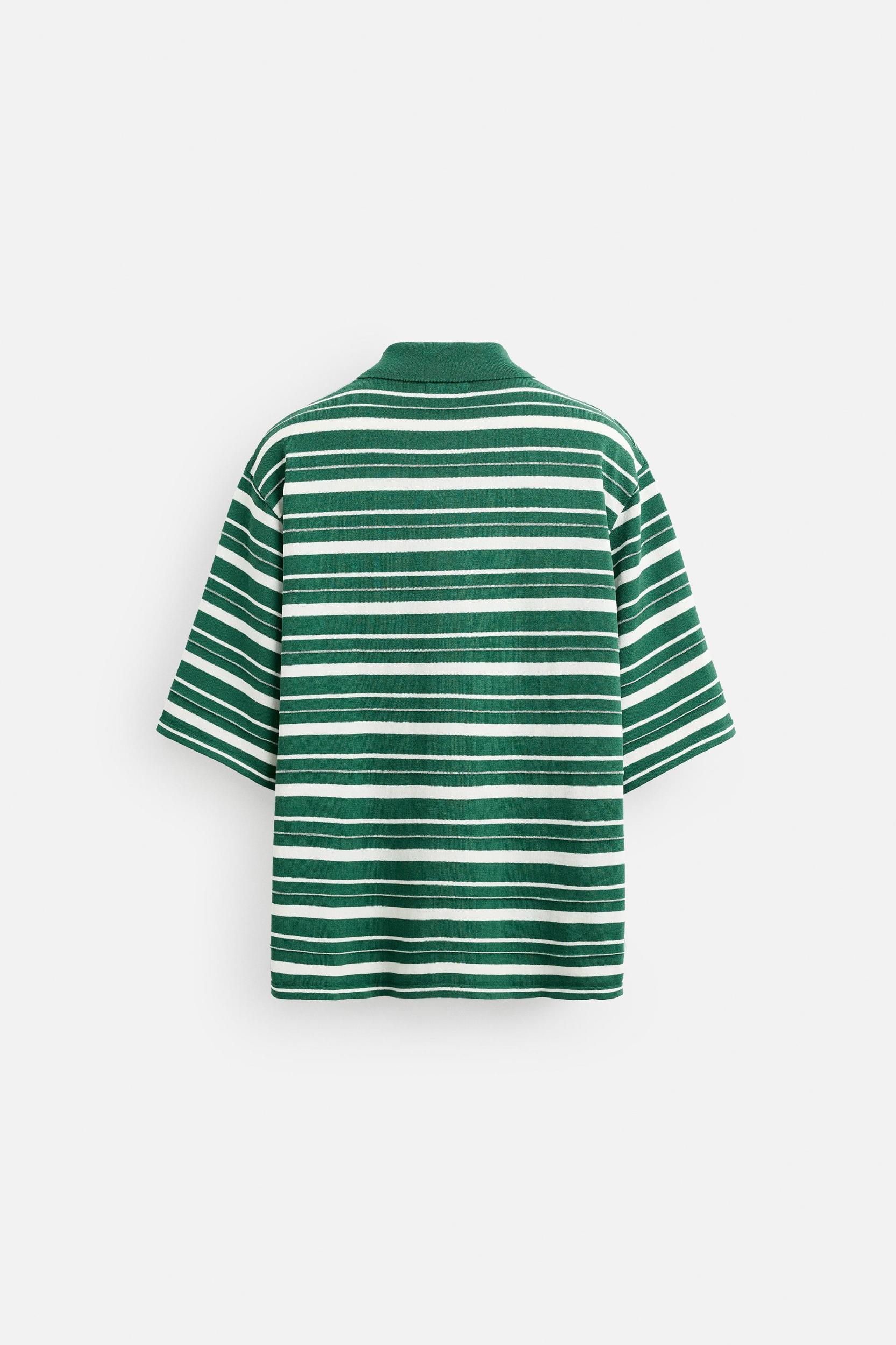 STRIPED TEXTURED KNIT POLO SHIRT Product Image