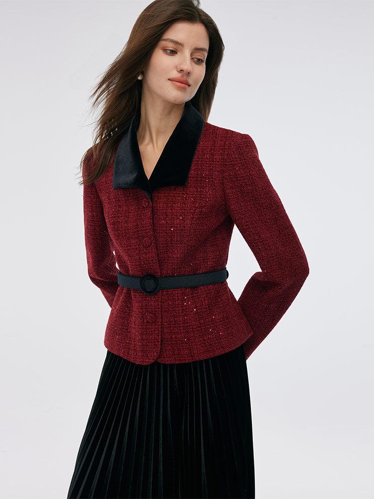 Wool Blend Sequins Jacket And Velvet Pleat Skirt Two-Piece Set With Be Product Image
