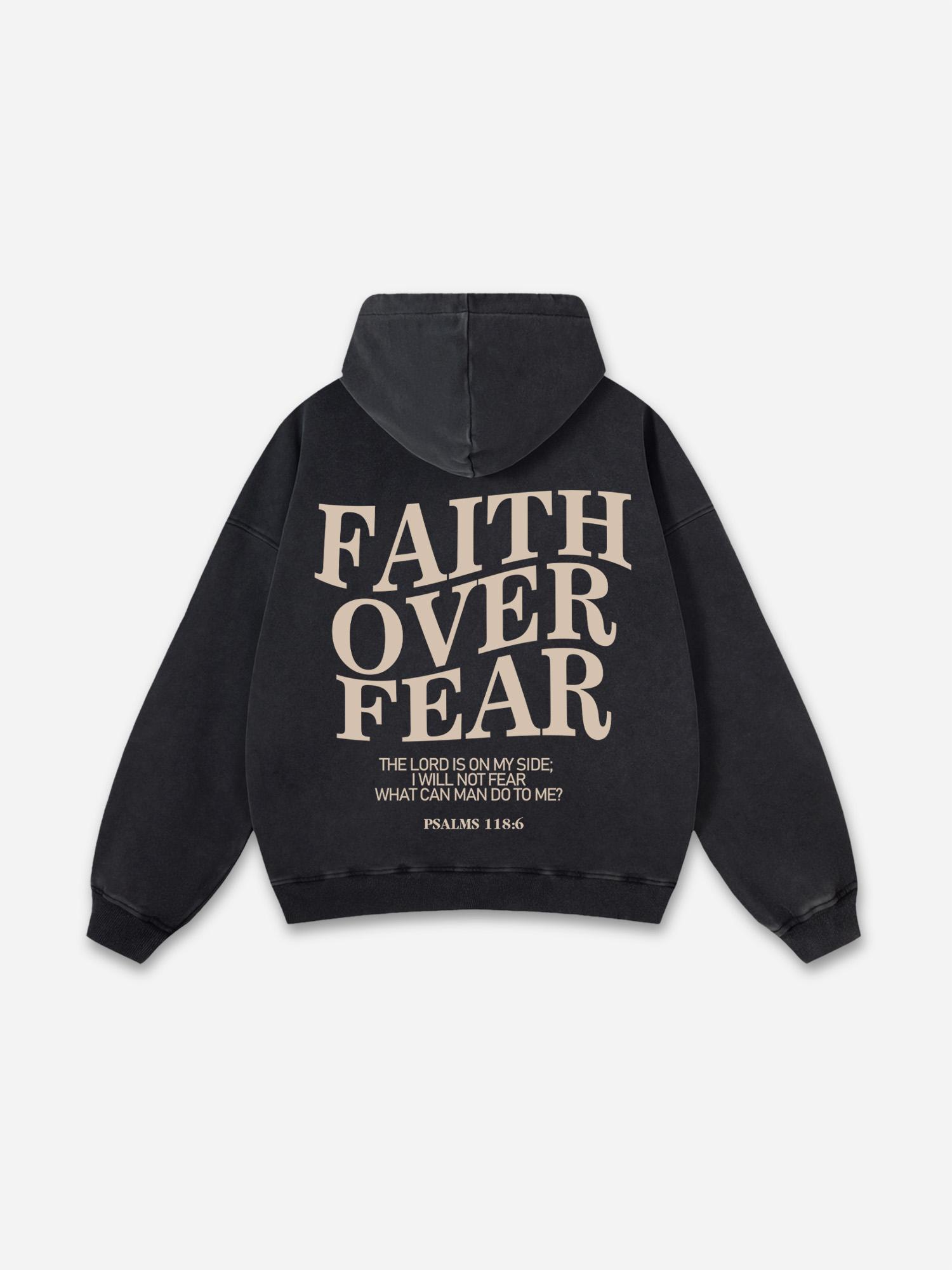 Vintage Faith Over Fear Graphic Acid Washed Oversized Hoodie Product Image