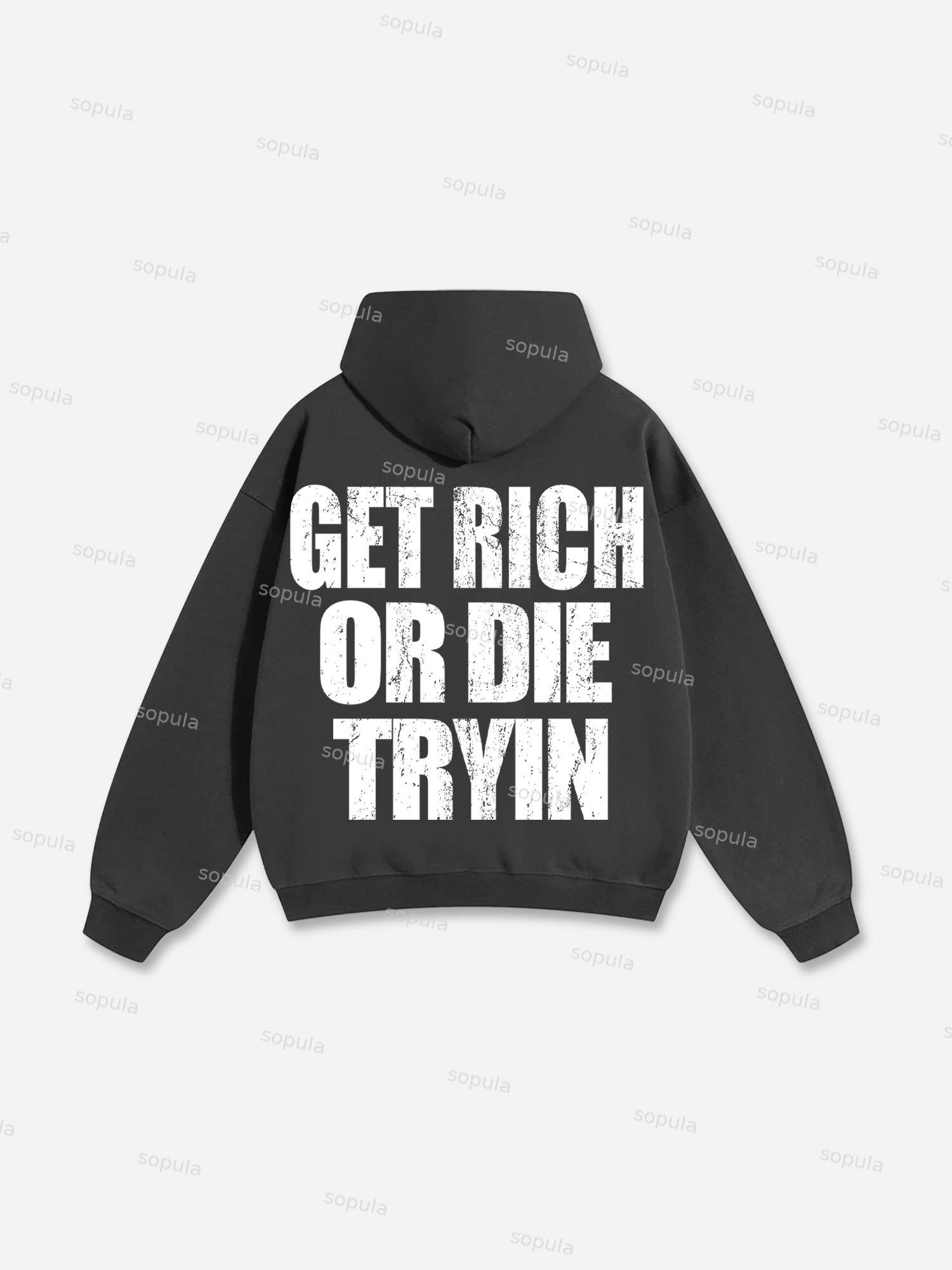 Get Rich Money Portrait Print Cotton Hoodie Product Image