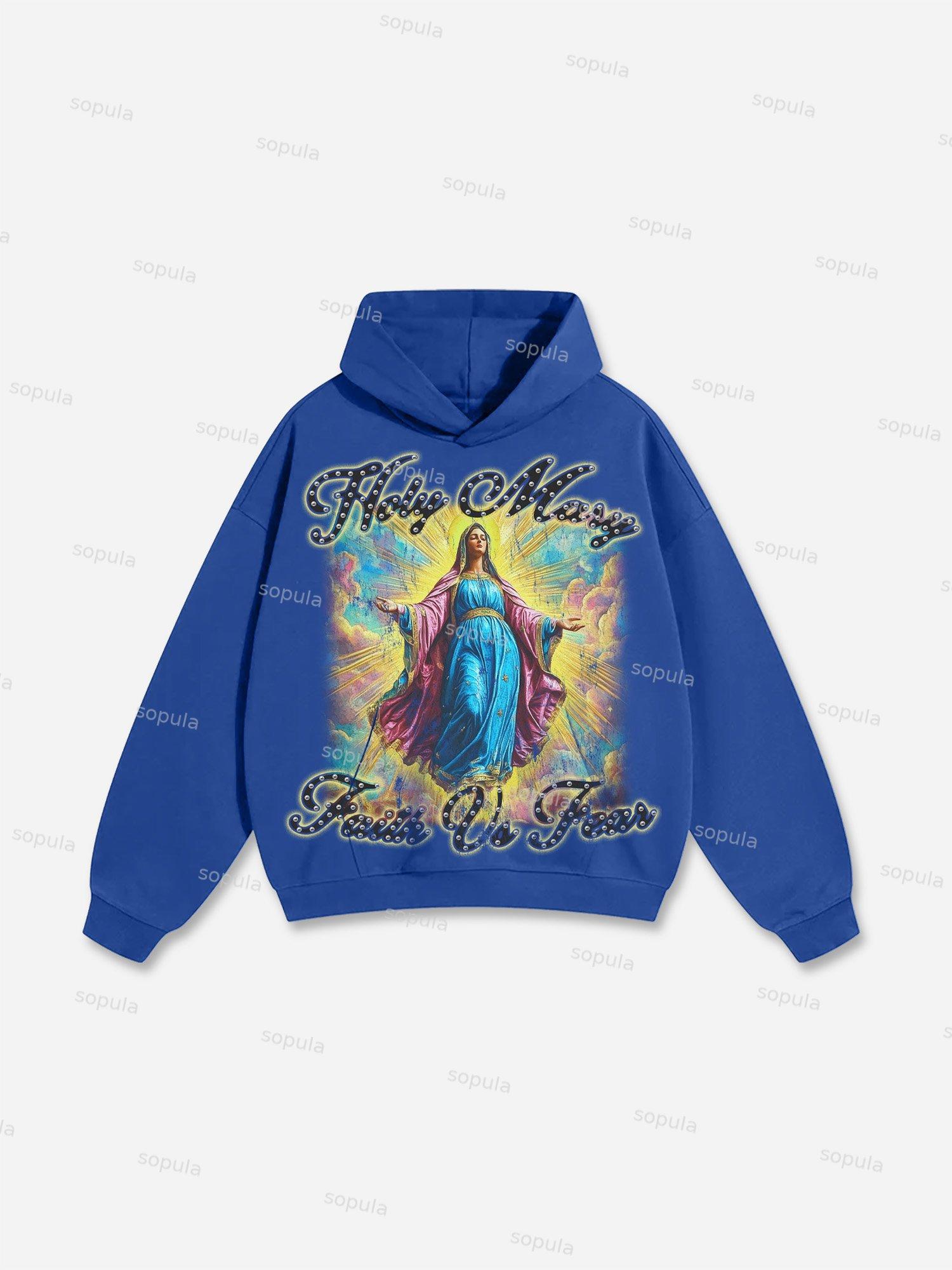 Men's Faith Vintage Holy Mary Graphic Cotton Hoodie Product Image