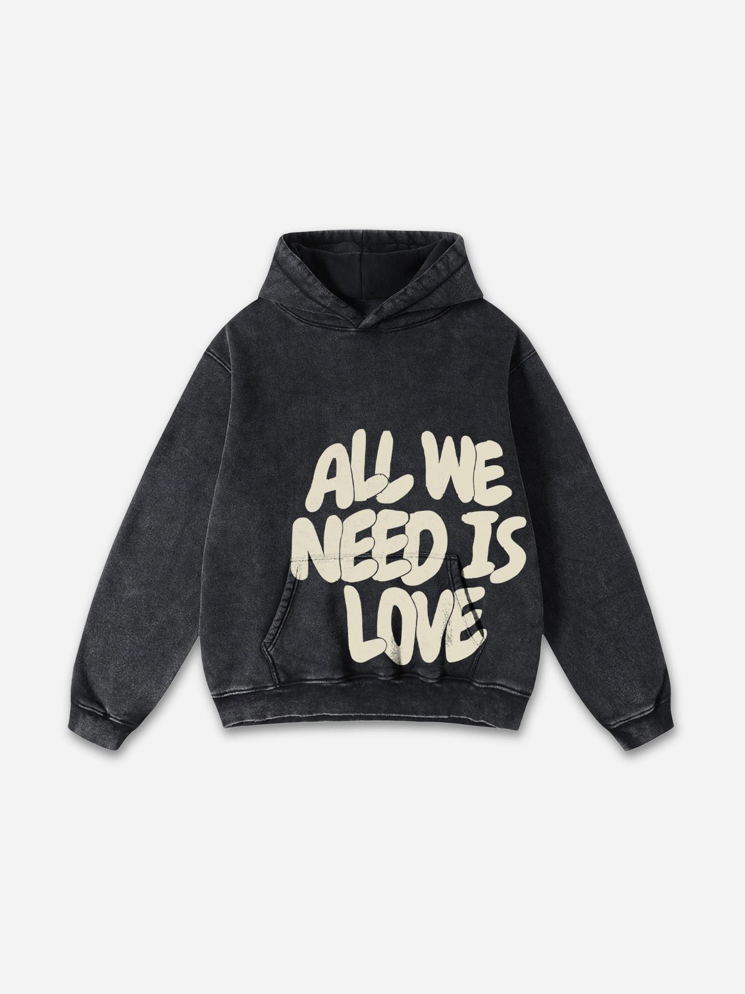 All We Need Is Love Print Pink Washed Hoodie Product Image