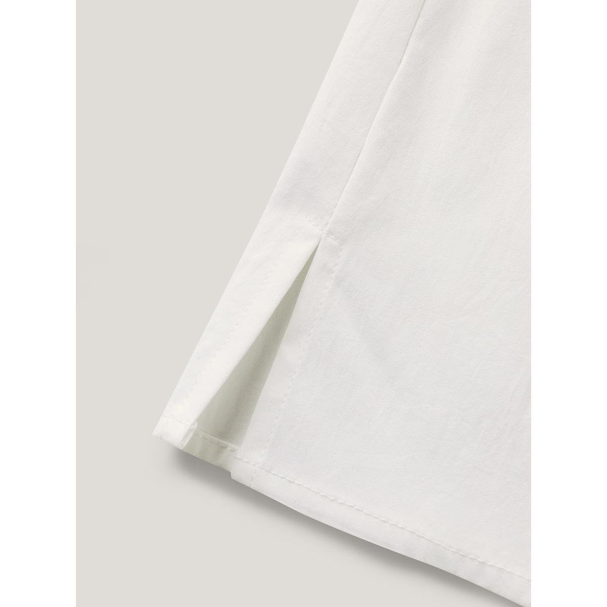 Plus Size Ivory Toothpick Pleats Notched Collar Solid Blouse Women Office Short sleeve Notched collar Office Blouses BloomChic 22-24/3X Product Image