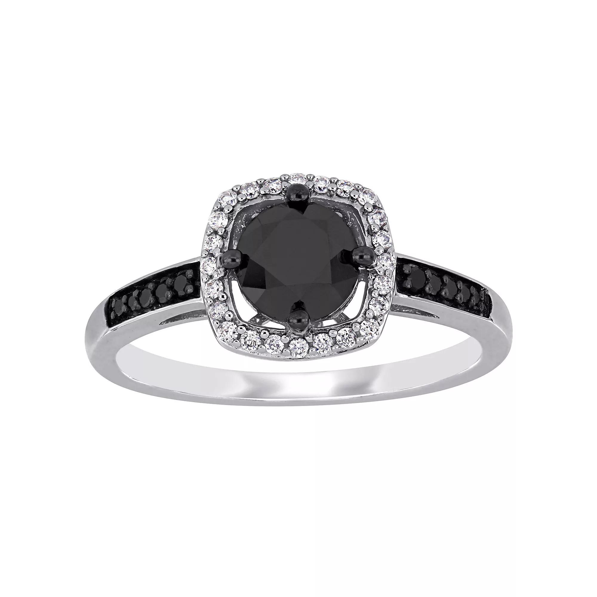 Stella Grace 14k White Gold 1 1/6 Carat T.W. Black & White Diamond Halo Engagement Ring, Women's,  Product Image