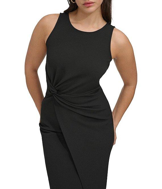 SIENA Sleeveless Twist Front Crepe Faux Wrap Midi Dress Product Image
