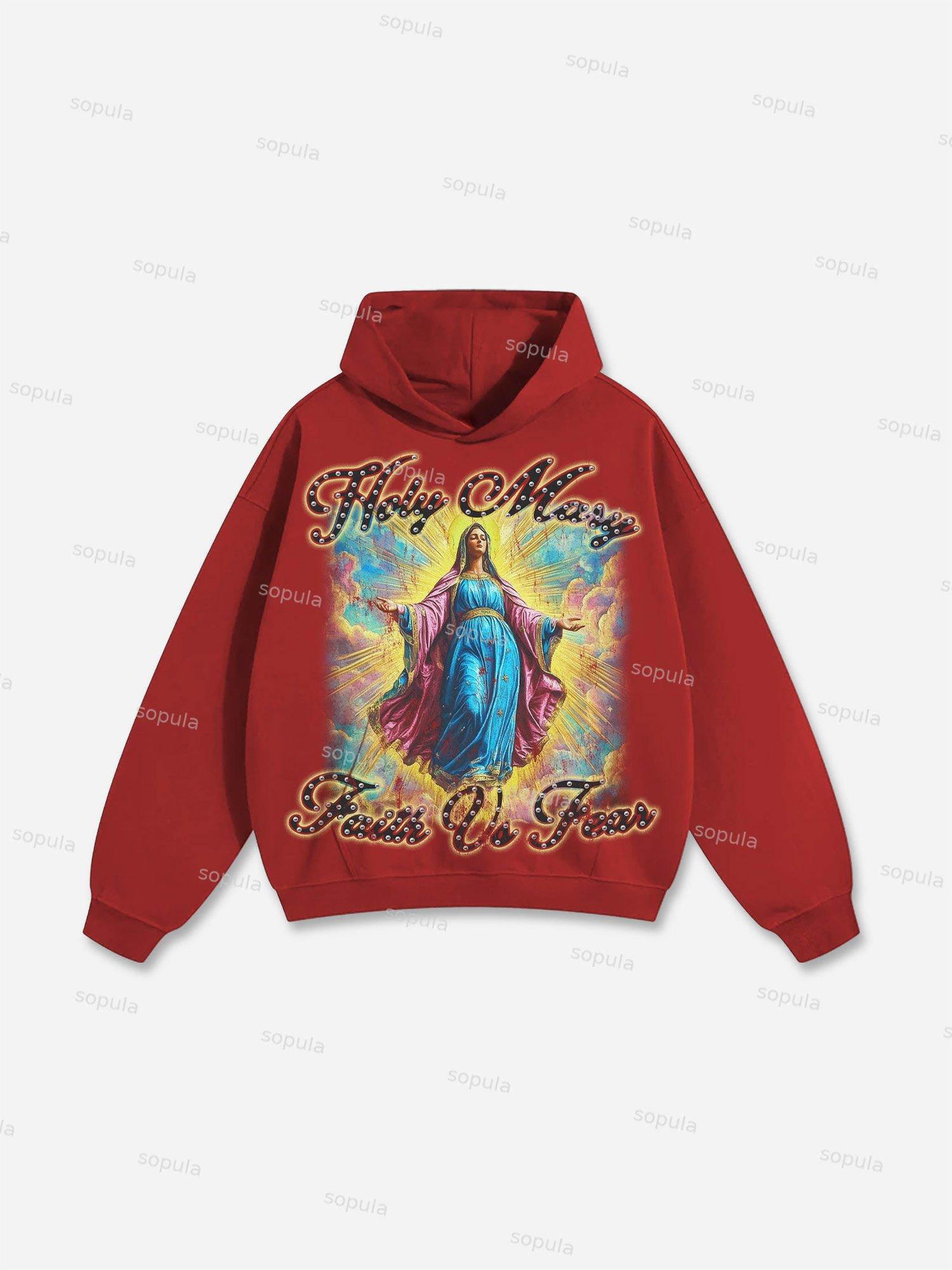 Men's Faith Vintage Holy Mary Graphic Cotton Hoodie Product Image