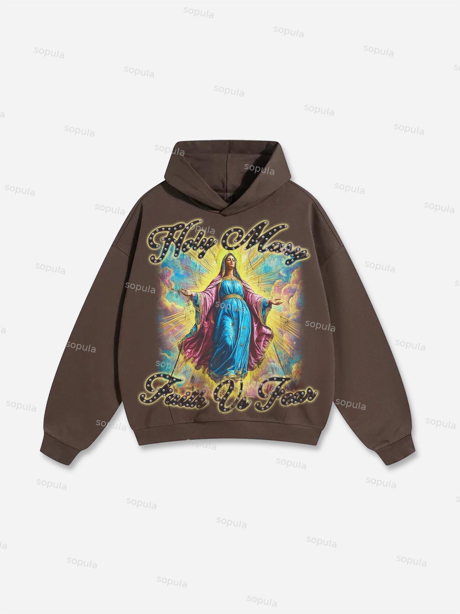 Men's Faith Vintage Holy Mary Graphic Cotton Hoodie Product Image