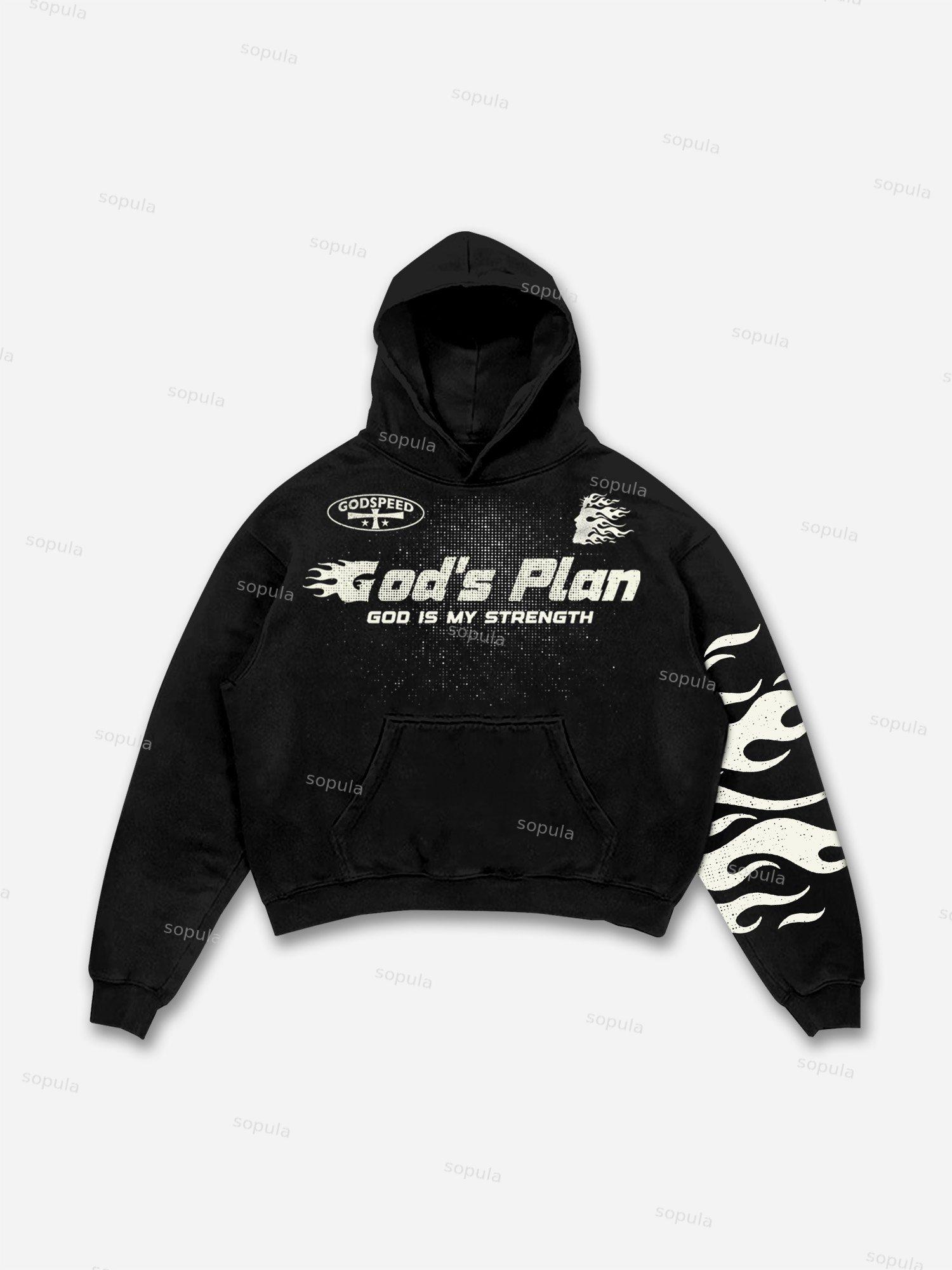 Sopula Jesus Flame Silhouette Vintage Graphic Cotton Hoodie Product Image