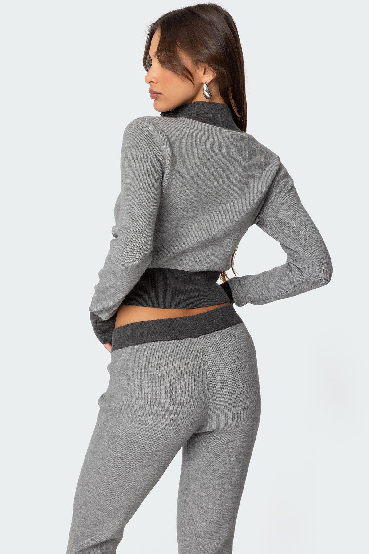 Lei Contrast Knit Flared Pants Product Image