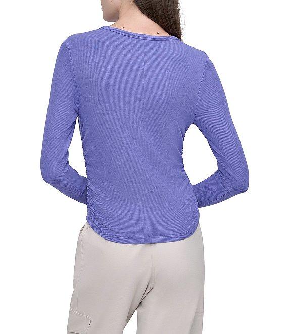 DKNY Sport by Donna Karen Platinum Ribbed Crew Neck Long Sleeve Side Ruching Top Product Image