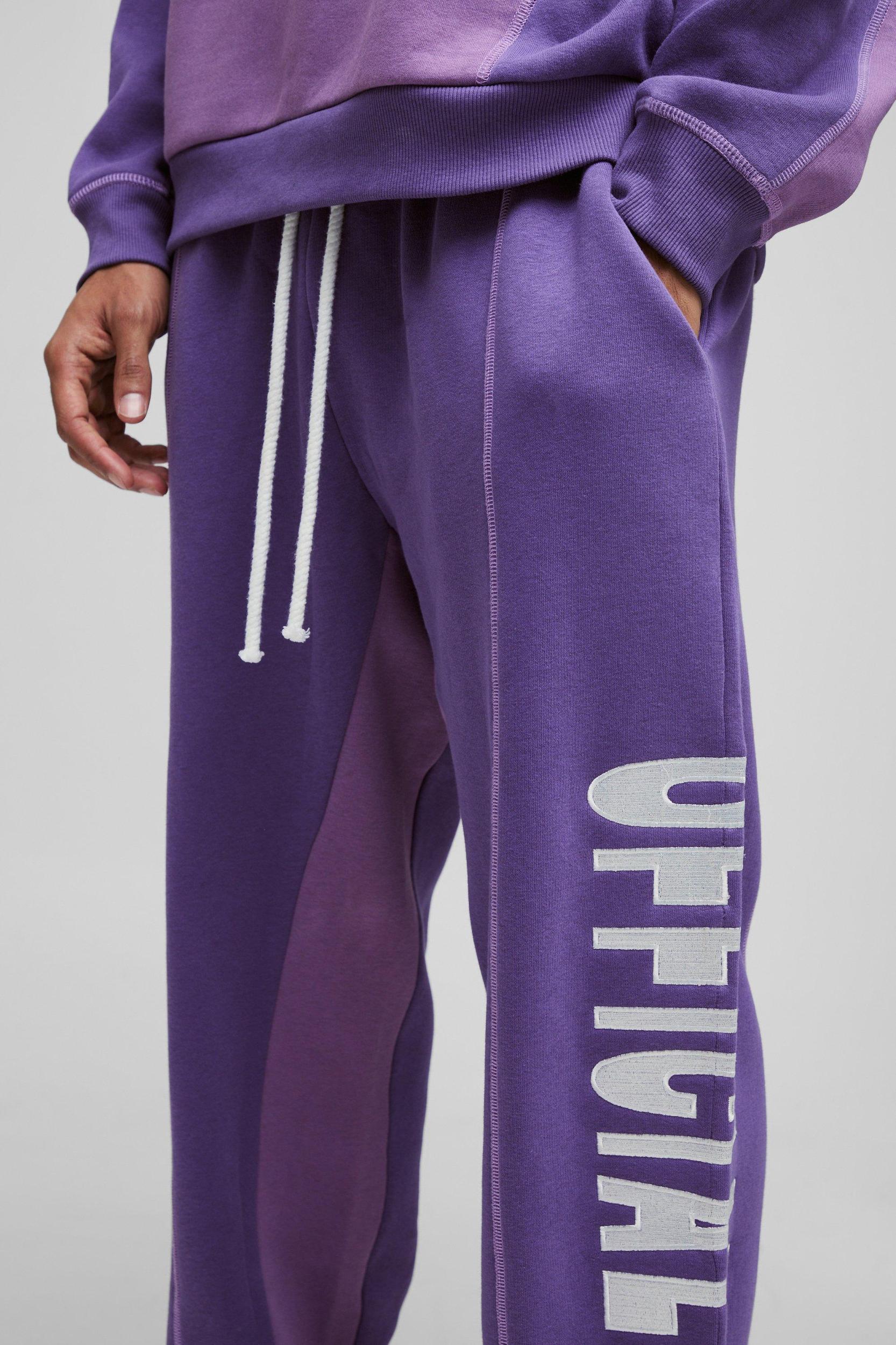 Oversized Contrast Stitch Colour Block Official Embroidered Sweatpants | boohooMAN USA Product Image