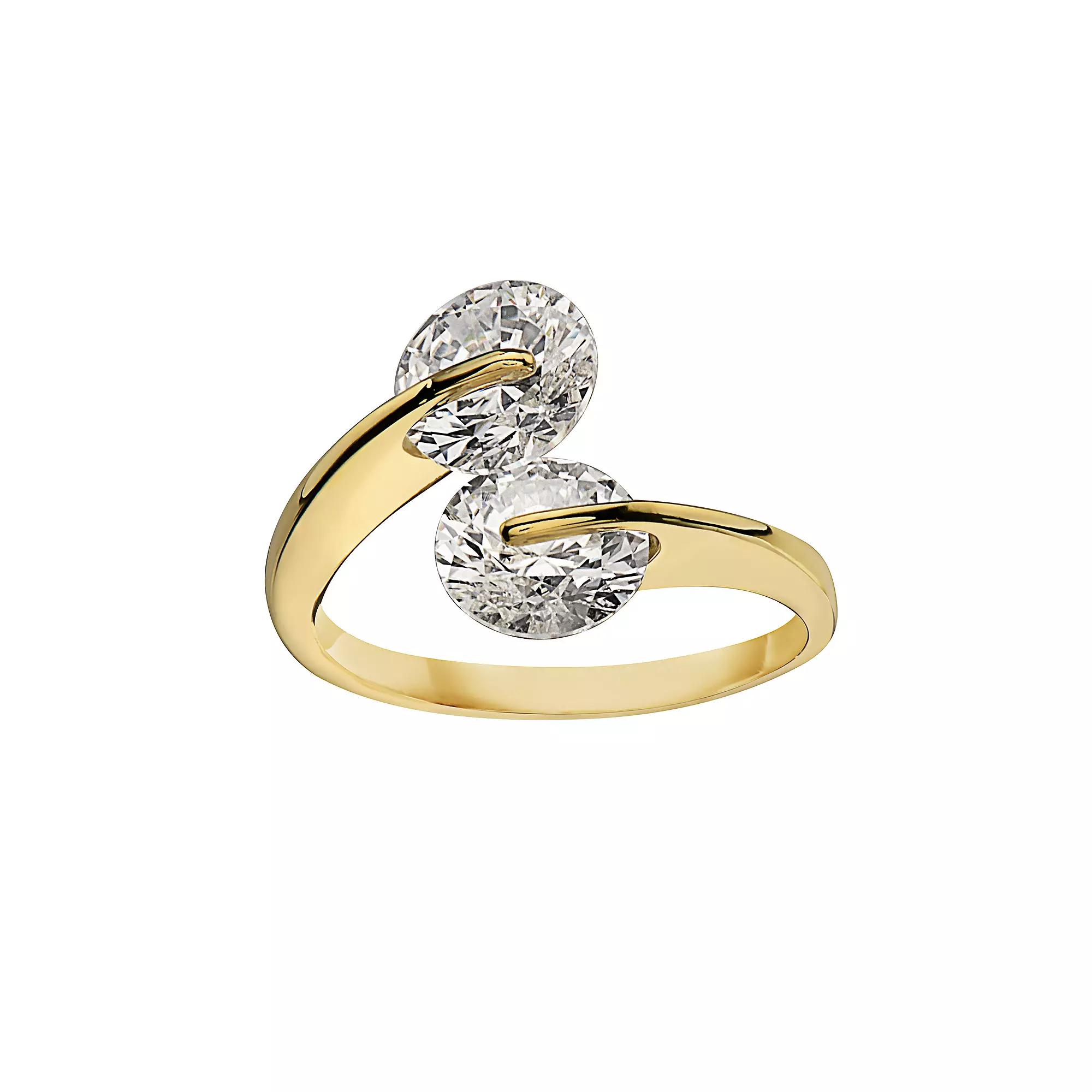 14k Gold Over Sterling Silver Cubic Zirconia Two Stone Ring, Womens Gold Tone Product Image