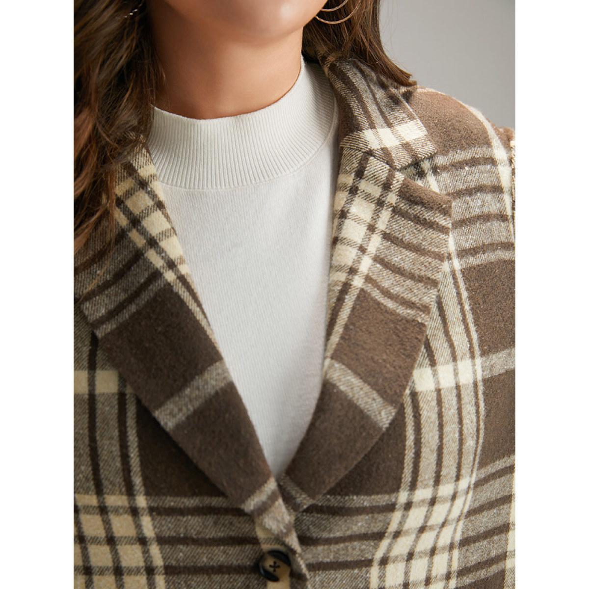 Plus Size Plaid Patched Pocket Button Through Coat Women DarkBrown Casual Contrast Ladies Dailywear Winter Coats BloomChic 28/5X Product Image