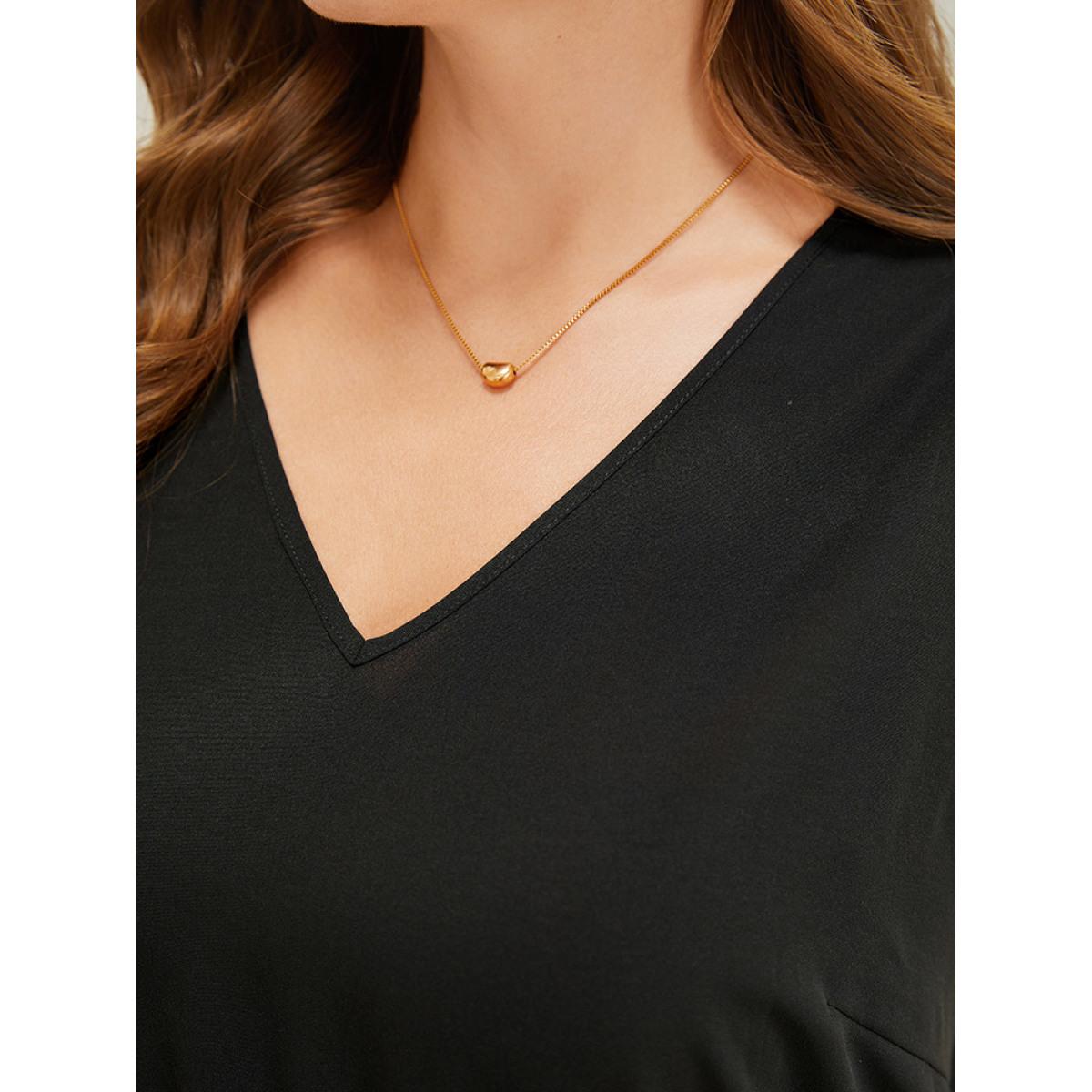 Plus Size Graphic Patchwork Pocket Contrast Lace Tank Dress Black Women Elegant Gathered V-neck Sleeveless Curvy Knee Dress BloomChic 18-20/2X Product Image