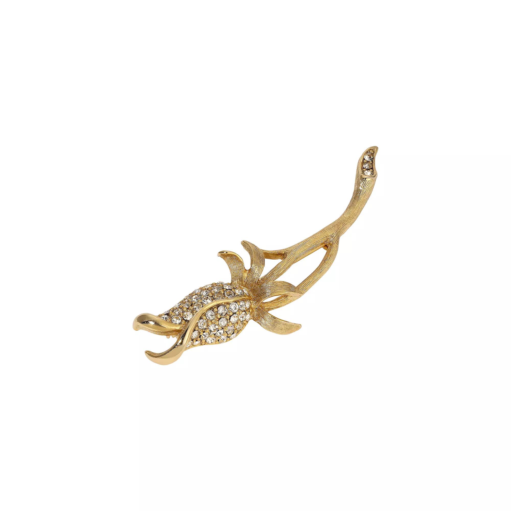 1928 Gold Tone Crystal Rosebud Pin, Womens, White Product Image