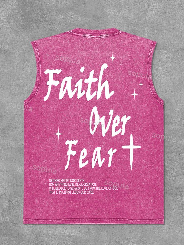 Faith Over Fear Bible Graphic Print Acid Washed Sleeveless Tank Top Product Image