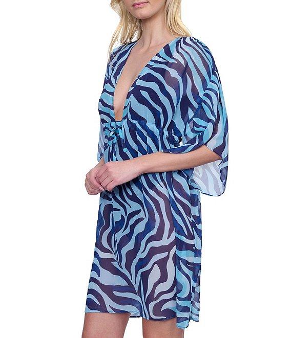Gottex Semi-Sheer Animal Print V-Neck Self Tie Belt Swim Cover-Up Dress Product Image
