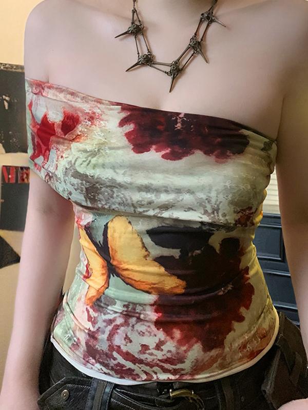 One Shoulder Vintage Print Tank Top Product Image