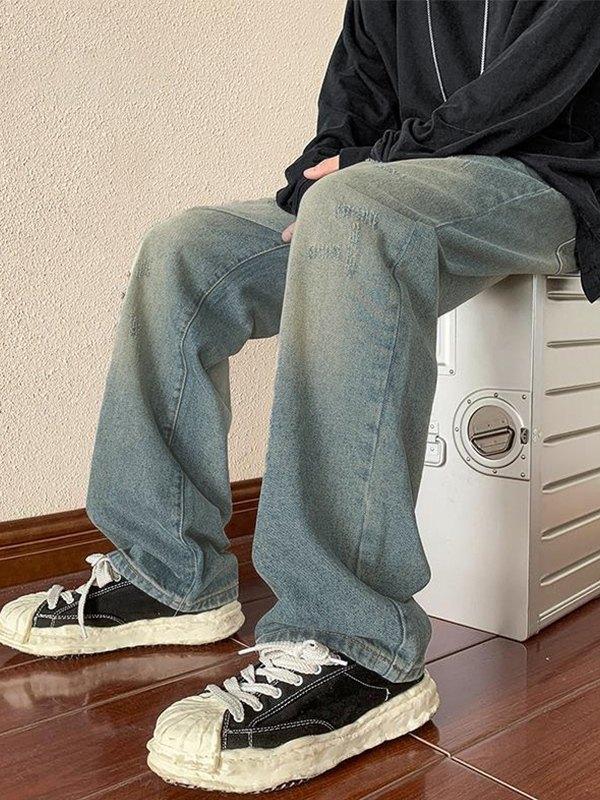 Men's Vintage Distressed Denim Loose Jeans Product Image