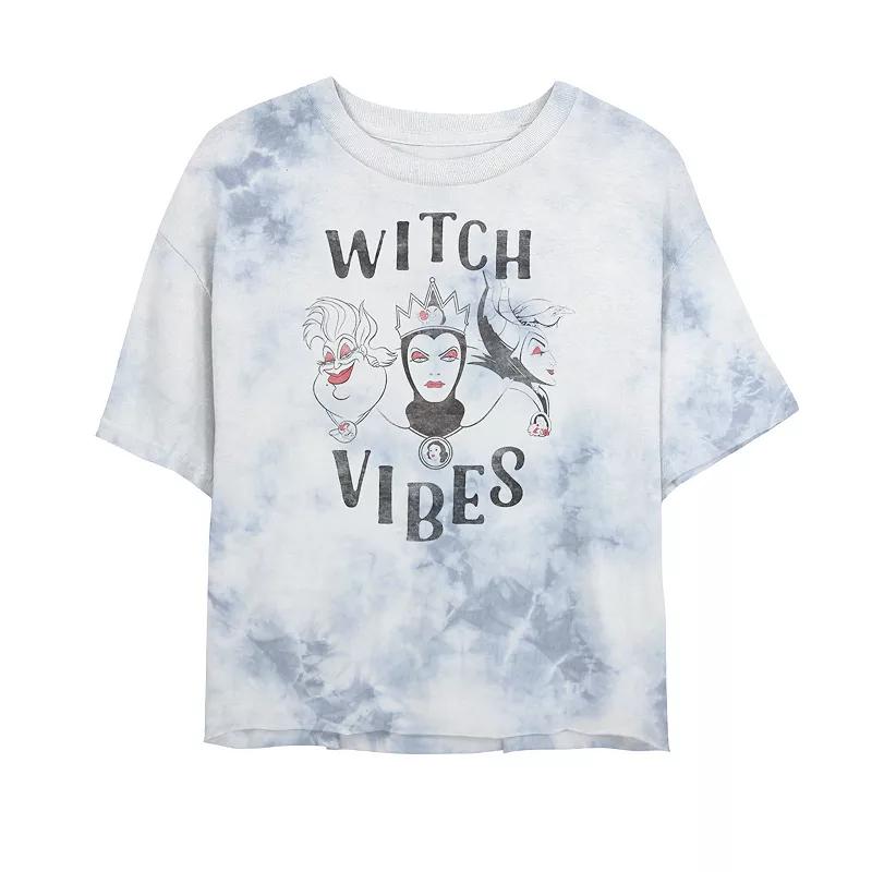 Juniors' Disney Three Evil Villains Witch Vibes Bombard Wash Crop Graphic Tee, Women's, Size: Large, White Blue Product Image
