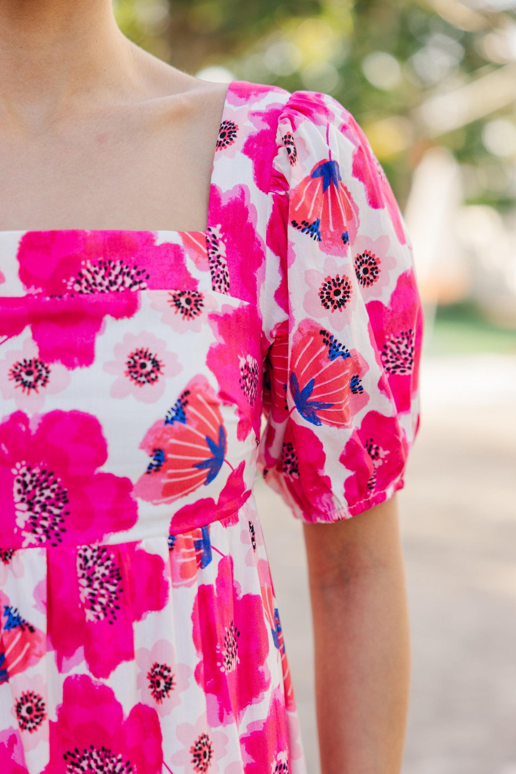 Answer The Call Hot Pink Floral Midi Dress Female Product Image