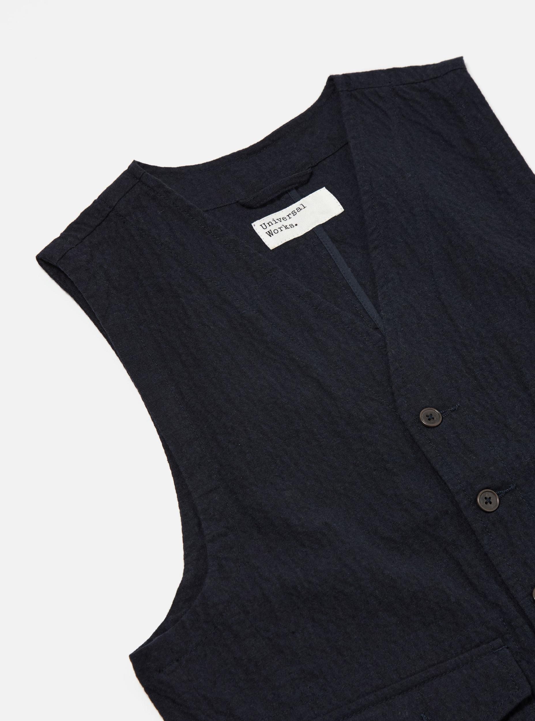 Universal Works Field Waistcoat in Dark Navy Ospina Cotton Product Image