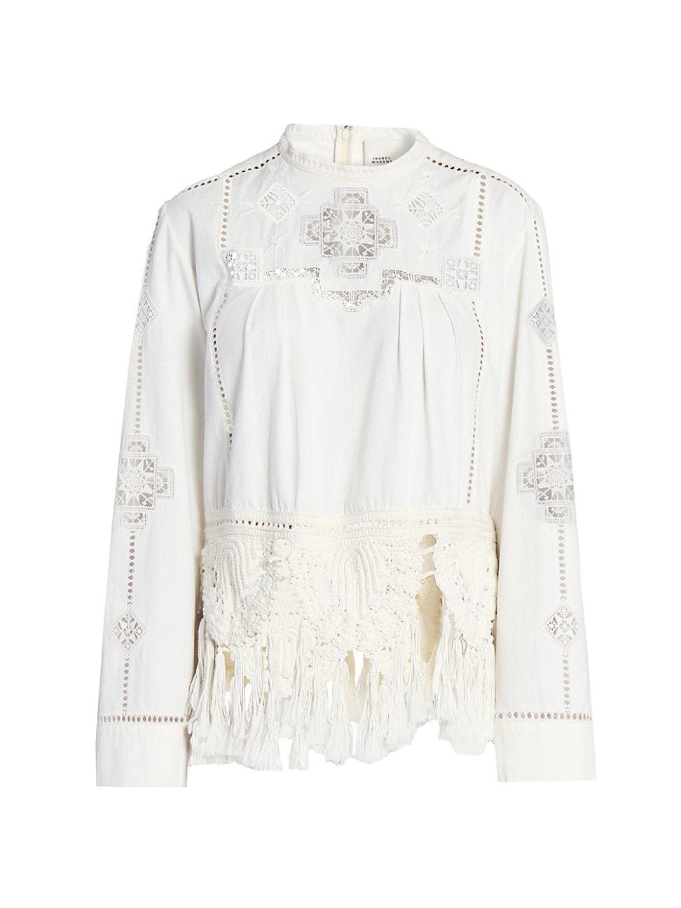 Womens Severine Embroidered Cotton Tassel Blouse Product Image