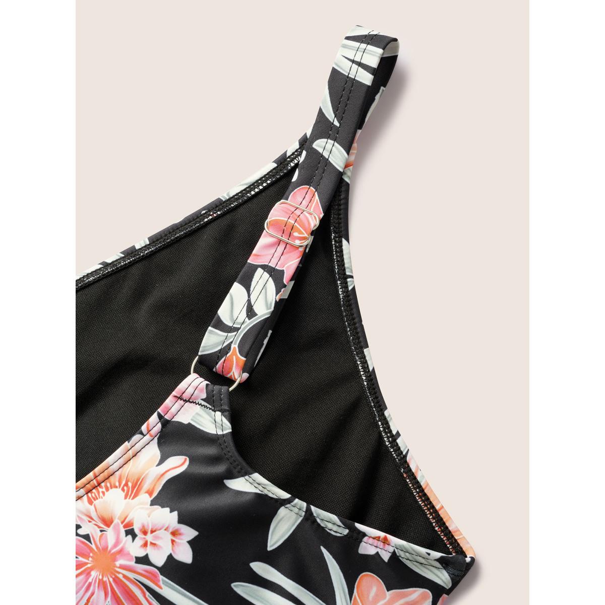 Plus Size Overlap Collar Floral Patchwork Tie Knot One Piece Swimsuit Women's Swimwear Black Beach Tie knot Curve Bathing Suits High stretch One Pieces BloomChic 22-24/3X Product Image