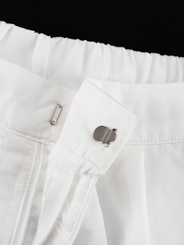 Loose Puff Sleeves Pleated Solid Color Off-The-Shoulder Blouse + Pants Trousers Elasticity Two Pieces Set Product Image