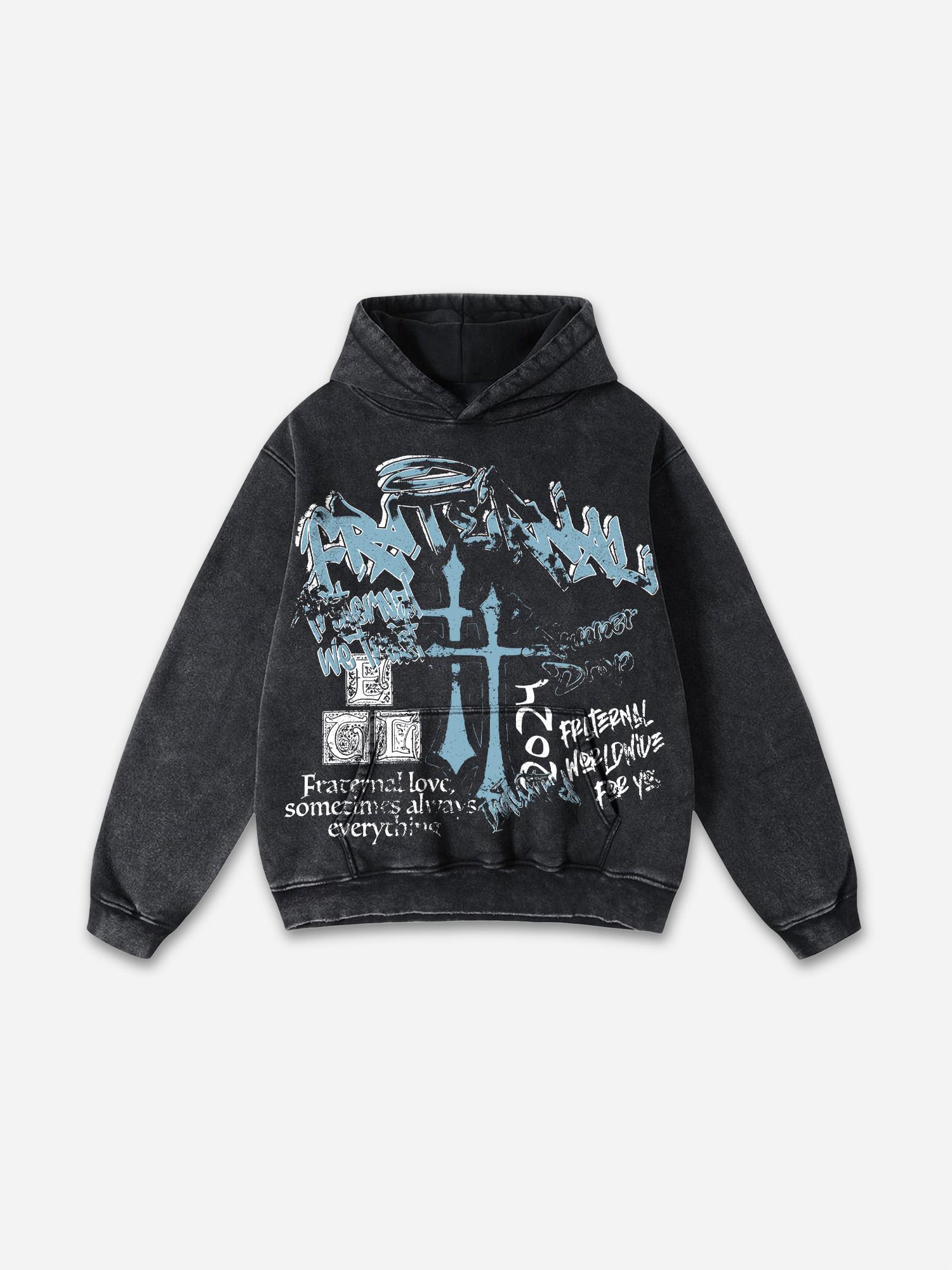 People Pleaser Print Graphic Casual Street Washed Hoodie Product Image