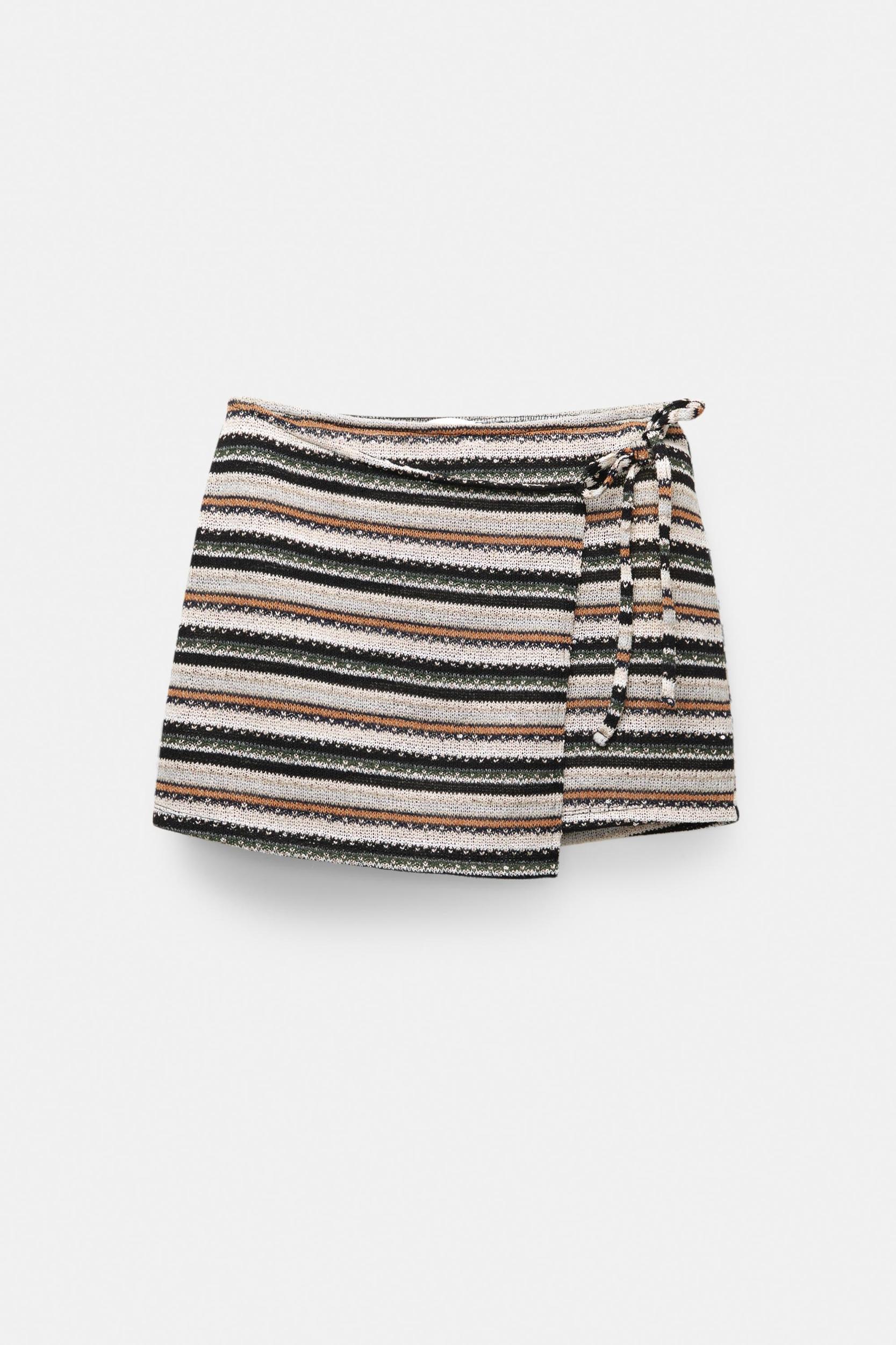 Striped knit sarong mini skirt Product Image