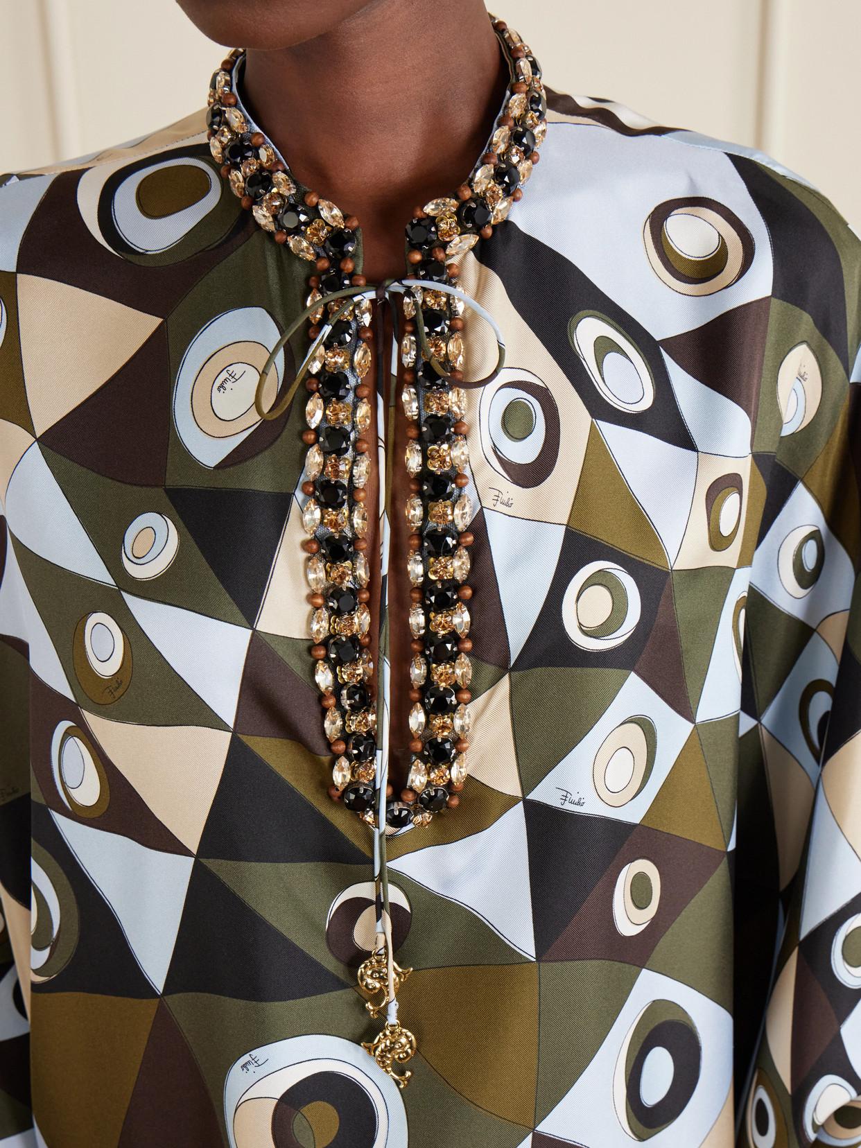 PUCCI Vivara Silk Crepe De Chine Embellished Maxi Caftan Dress In Green Product Image