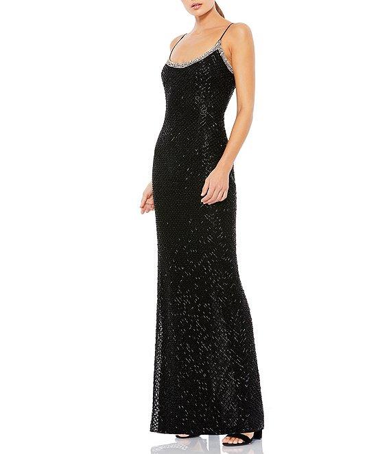 Mac Duggal Beaded Scoop Neck Sleeveless Spaghetti Strap Column Gown Product Image