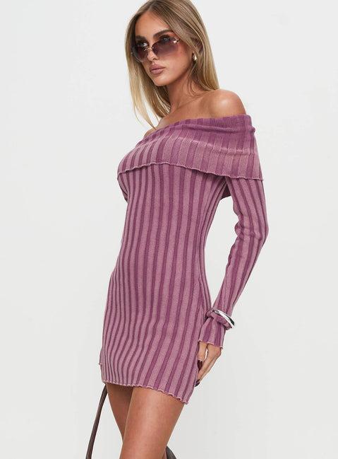 Kalesie Long Sleeve Rib Mini Dress Pink Product Image