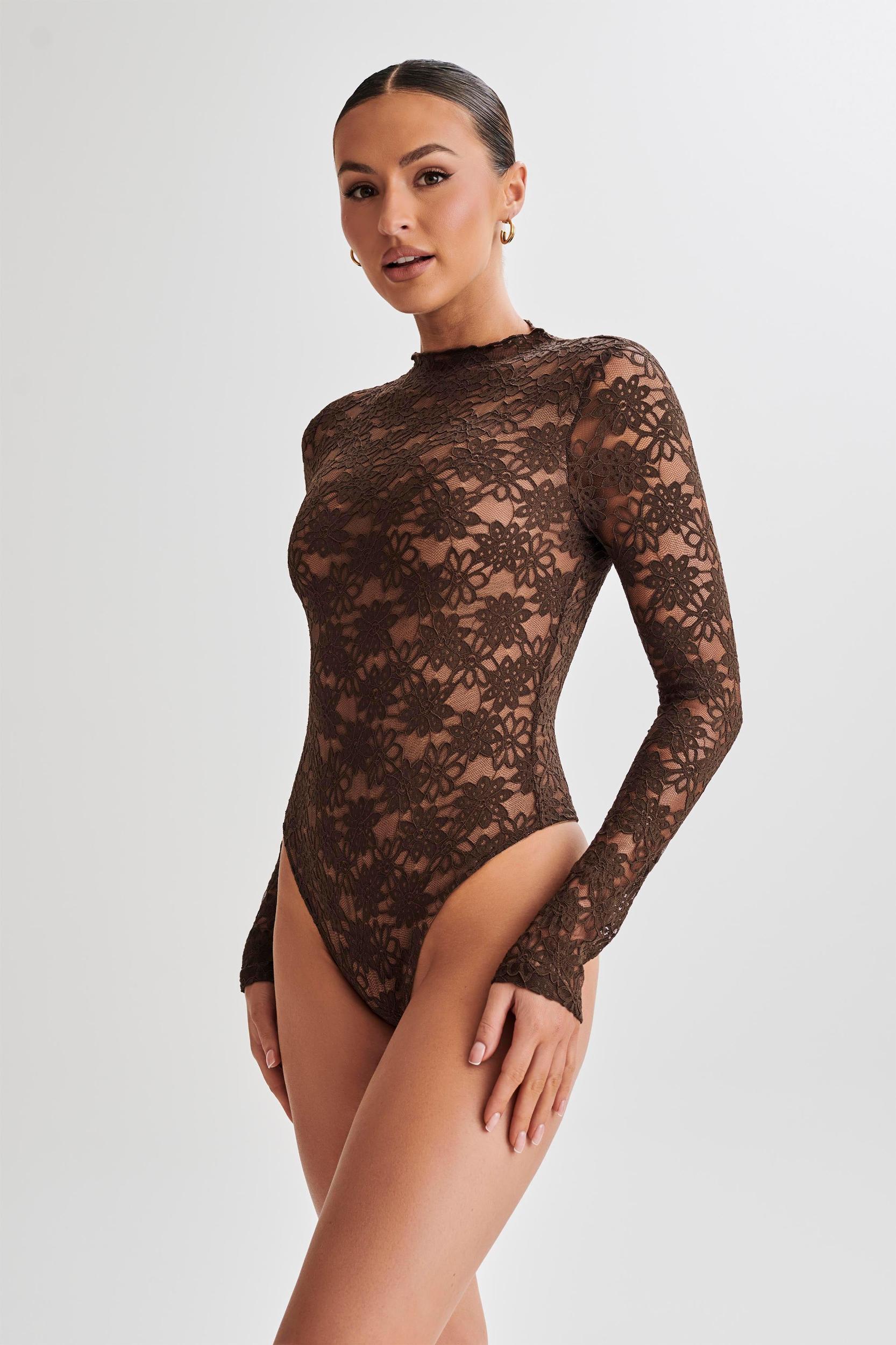 Renata Lace Long Sleeve Bodysuit - Chocolate Product Image