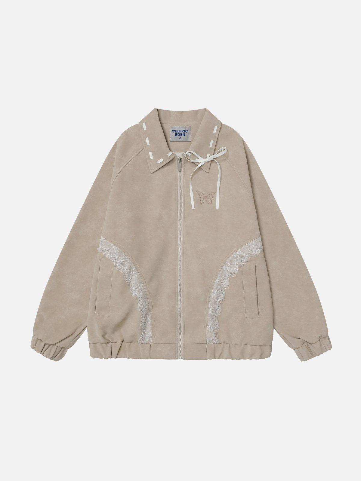 Aelfric Eden Lace Patchwork Faux Leather Jacket Female Product Image