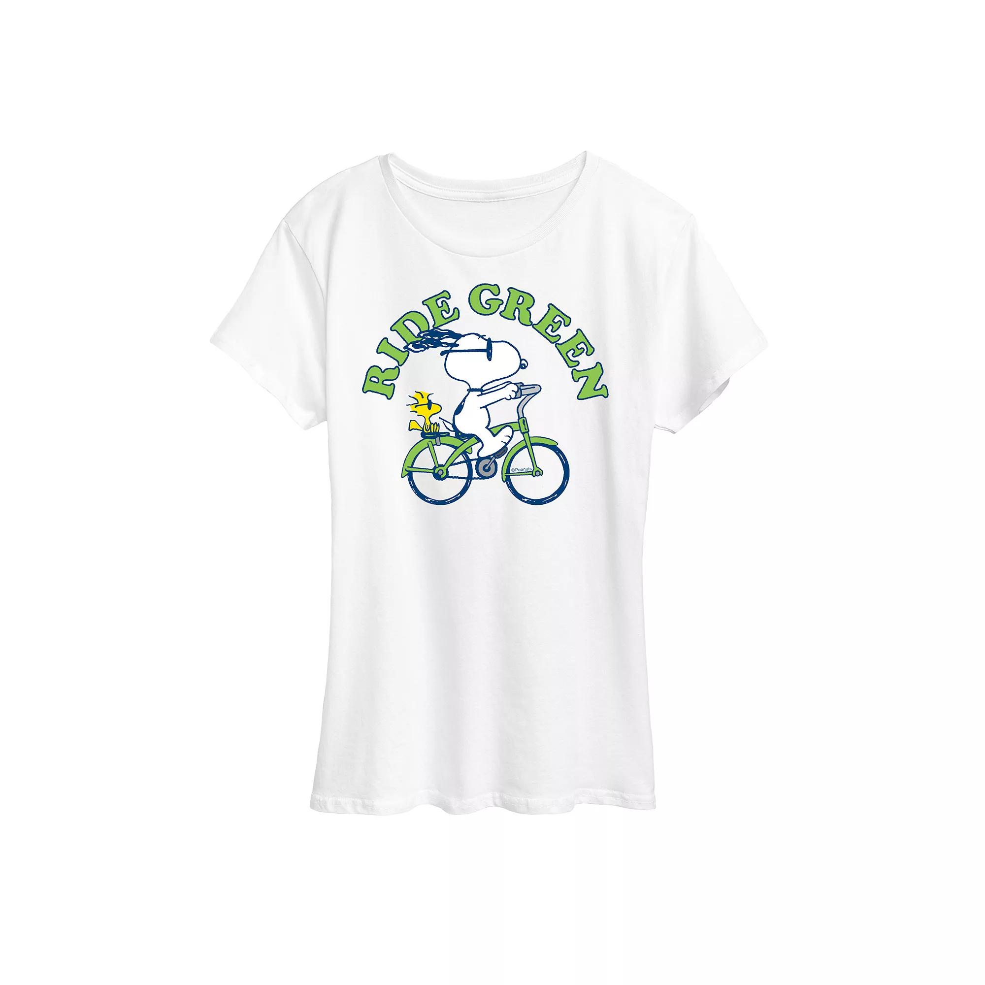 Women's Peanuts Snoopy & Woodstock Ride Green Graphic Tee,  Product Image