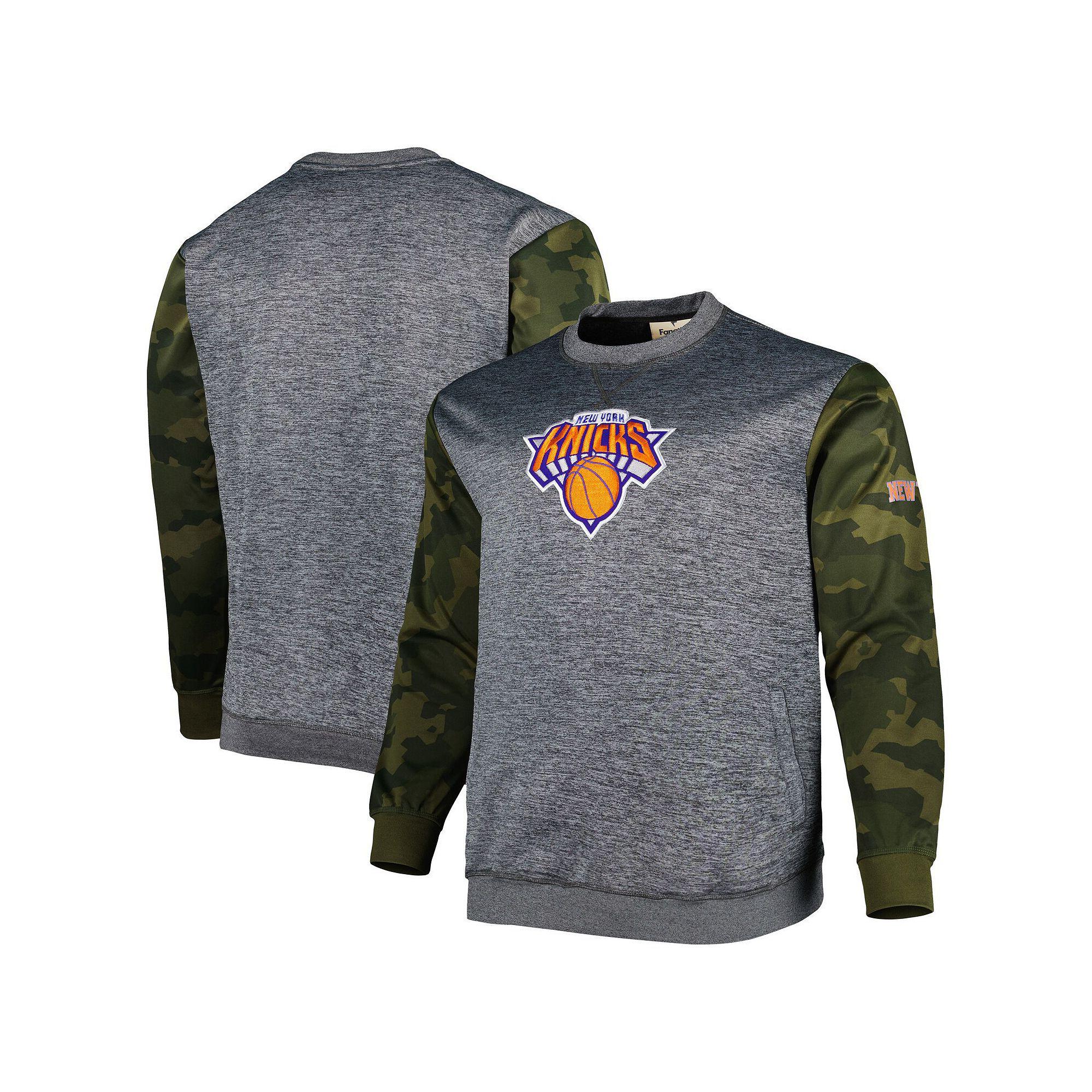 Men's Fanatics Branded Heather Charcoal New York Knicks Big & Tall Camo Stitched Sweatshirt, Size: 2XB Product Image