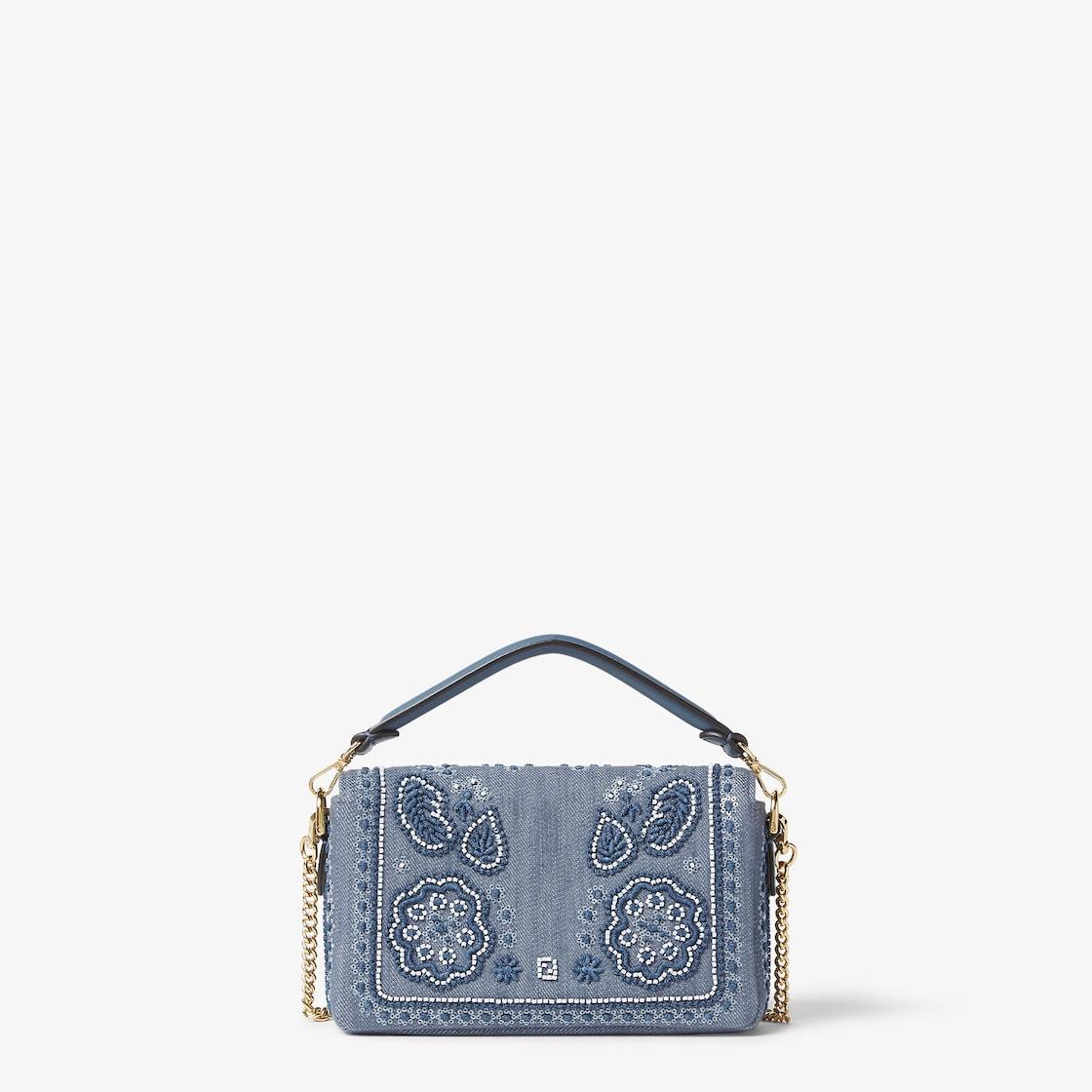 Baguette MiniDenim bag with Coral Bandana embroidery Product Image