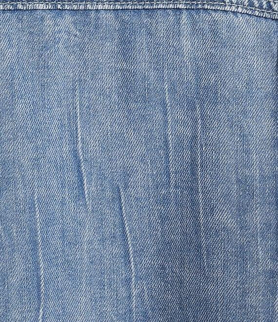 Democracy Point Collar Long Sleeve Frayed Hem Chest Flap Pocket Button Front Denim Jacket Product Image