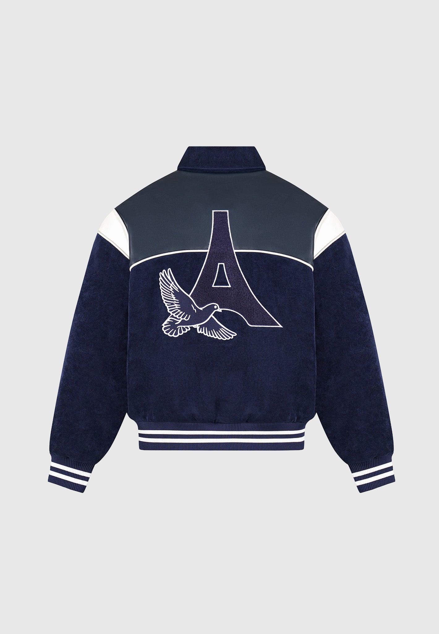 Raglan Corduroy Eiffel Varsity Jacket - Navy Male Product Image