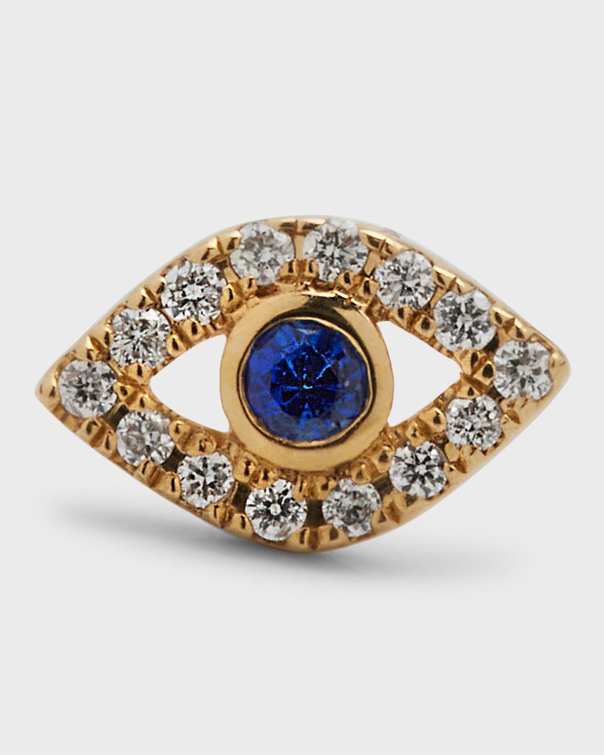 Womens Diamond, Sapphire & 14K Yellow Gold Evil Eye Single Stud Earring Product Image