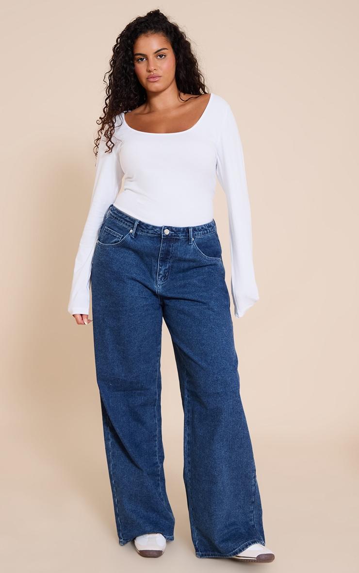 Plus White Soft Cotton Scoop Neck Long Sleeve Bodysuit Product Image