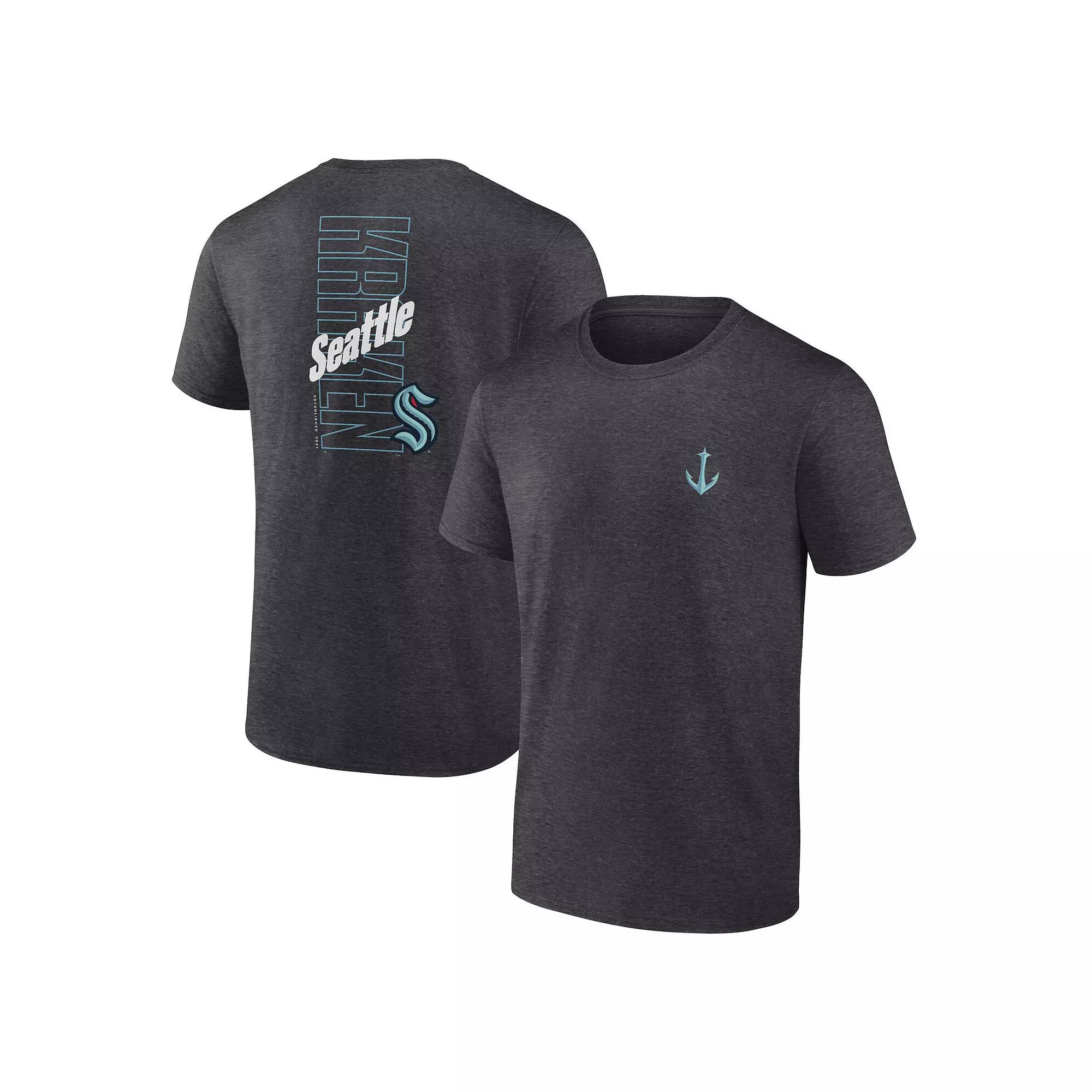 Men's Fanatics Heather Charcoal Seattle Kraken Backbone T-Shirt,  Product Image