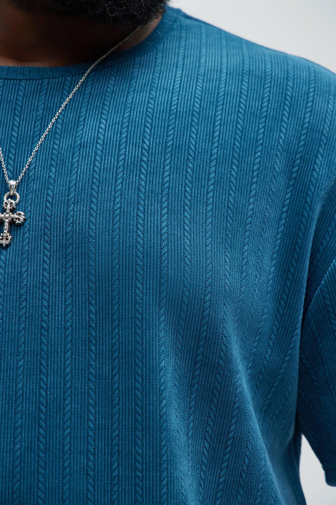 Cefalo Sweater Textured Relaxed Short Sleeve Tee - Blue Product Image