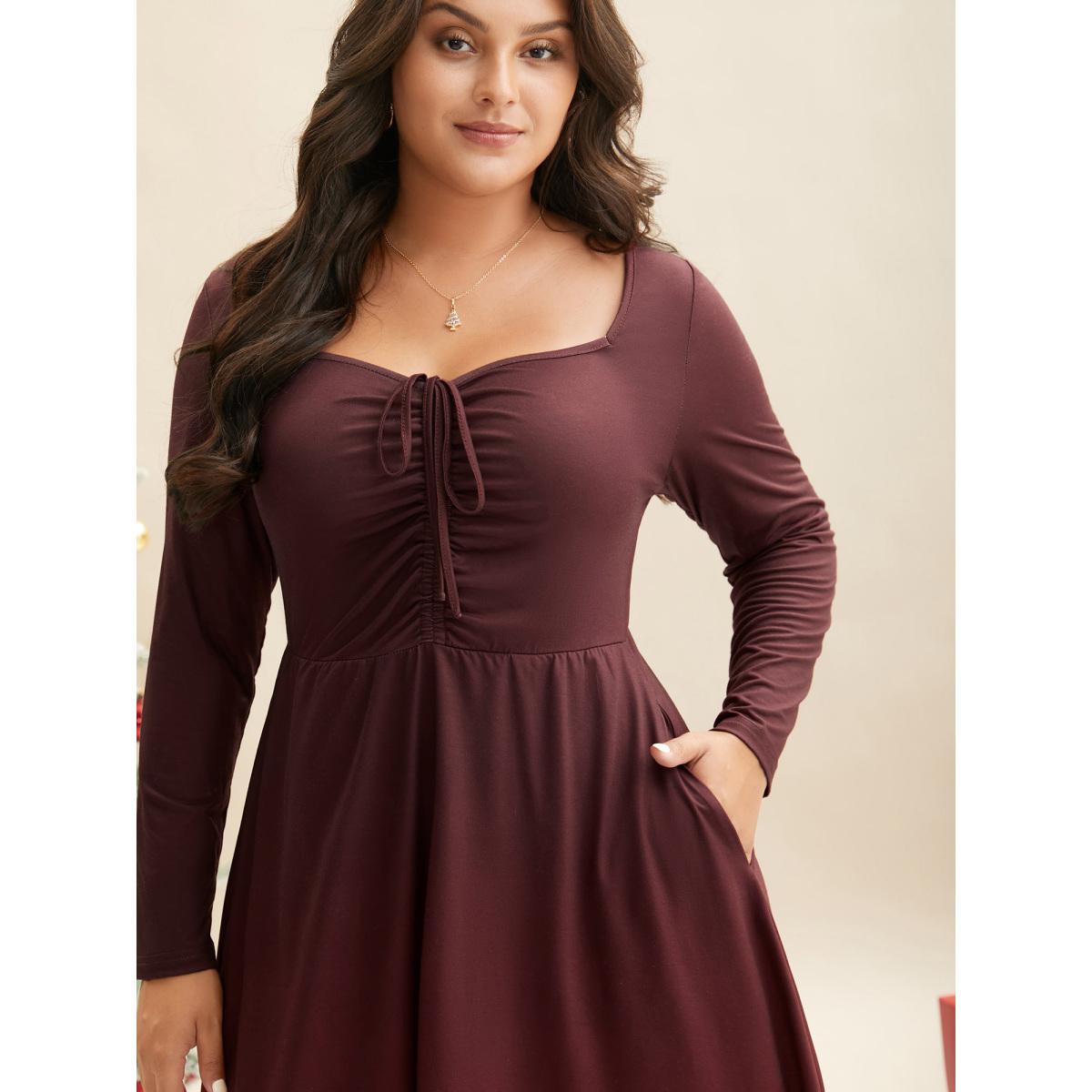 Plus Size Heart Neckline Drawstring Gradient Midi Dress Plum Women Elegant Drawstring Party Curvy Bloomchic 22-24/3X Product Image